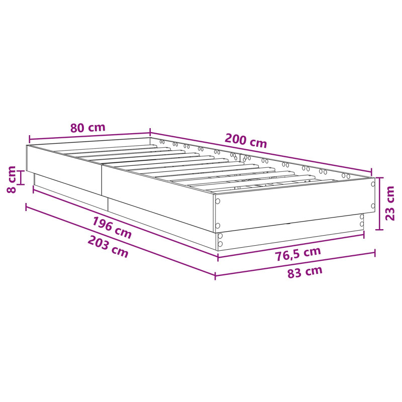 Łóżko z ramą z LED Dąb artisian 80 x 200 cm Drewno inżynieryjne