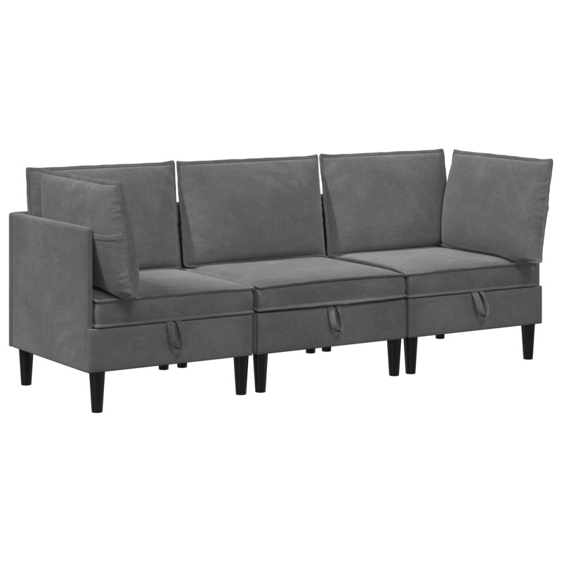 Zestaw mebli do salonu z poduszką 3 pcs ciemnoszary Welur
