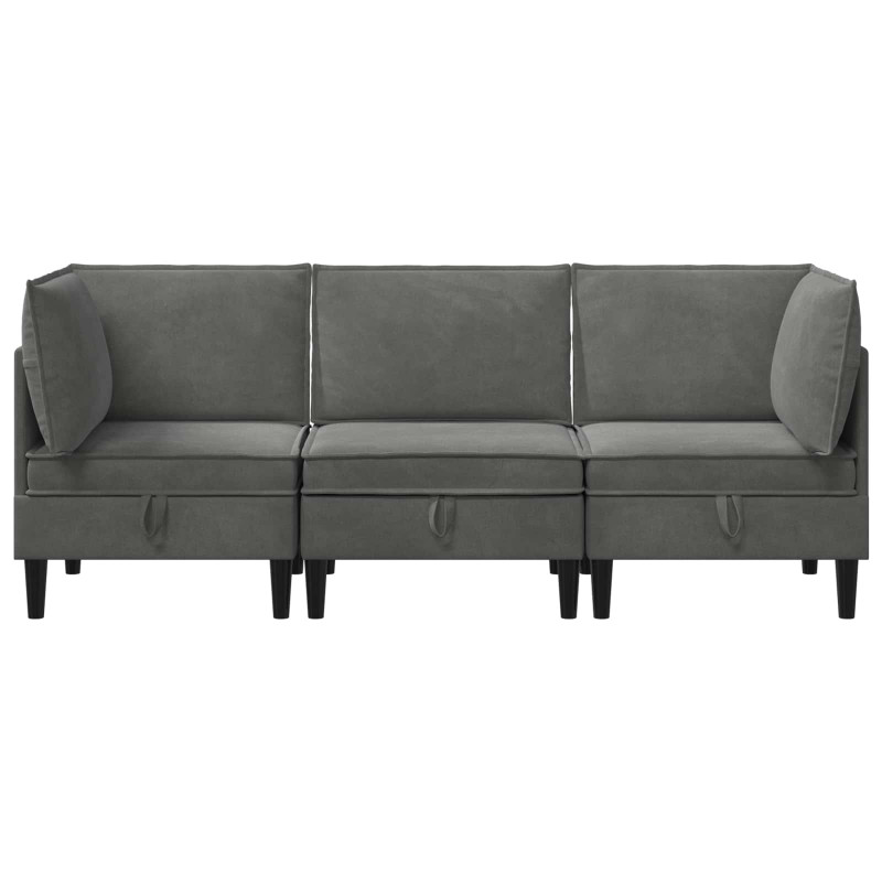 Zestaw mebli do salonu z poduszką 3 pcs ciemnoszary Welur