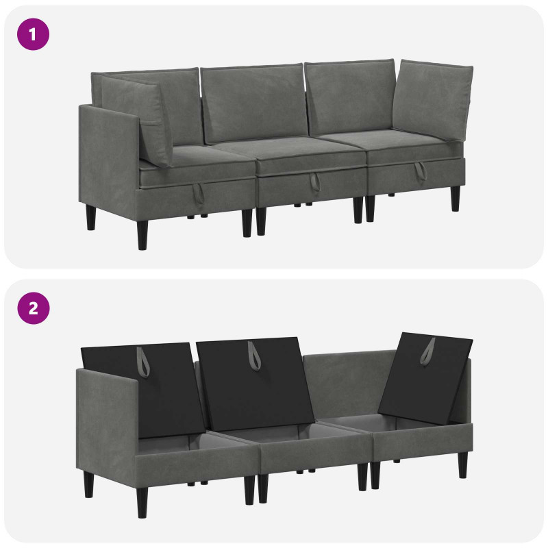Zestaw mebli do salonu z poduszką 3 pcs ciemnoszary Welur