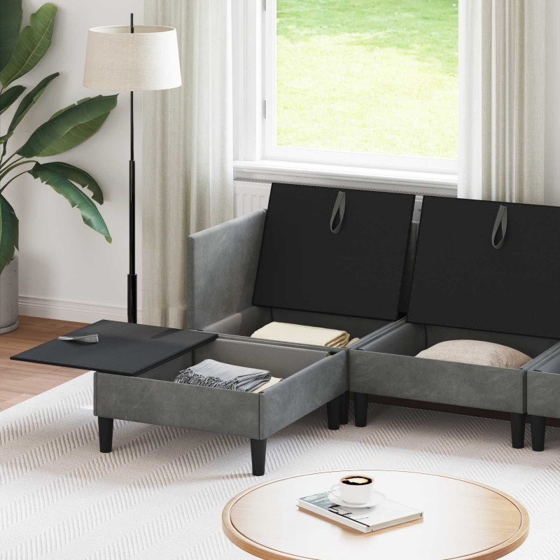 Zestaw mebli do salonu z poduszką 5 pcs ciemnoszary Welur