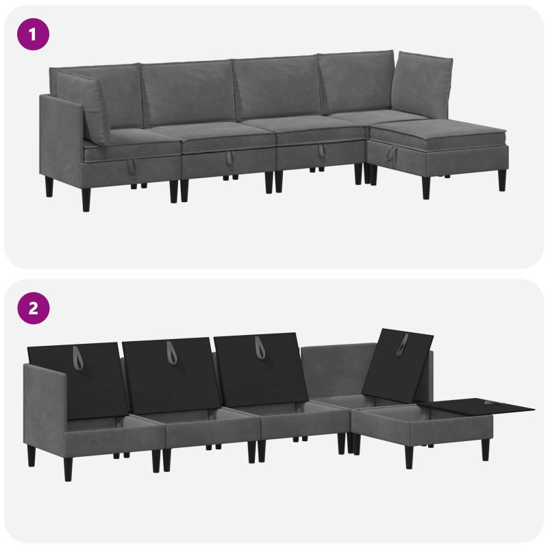 Zestaw mebli do salonu z poduszką 5 pcs ciemnoszary Welur