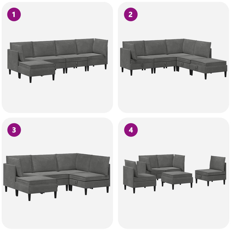 Zestaw mebli do salonu z poduszką 5 pcs ciemnoszary Welur