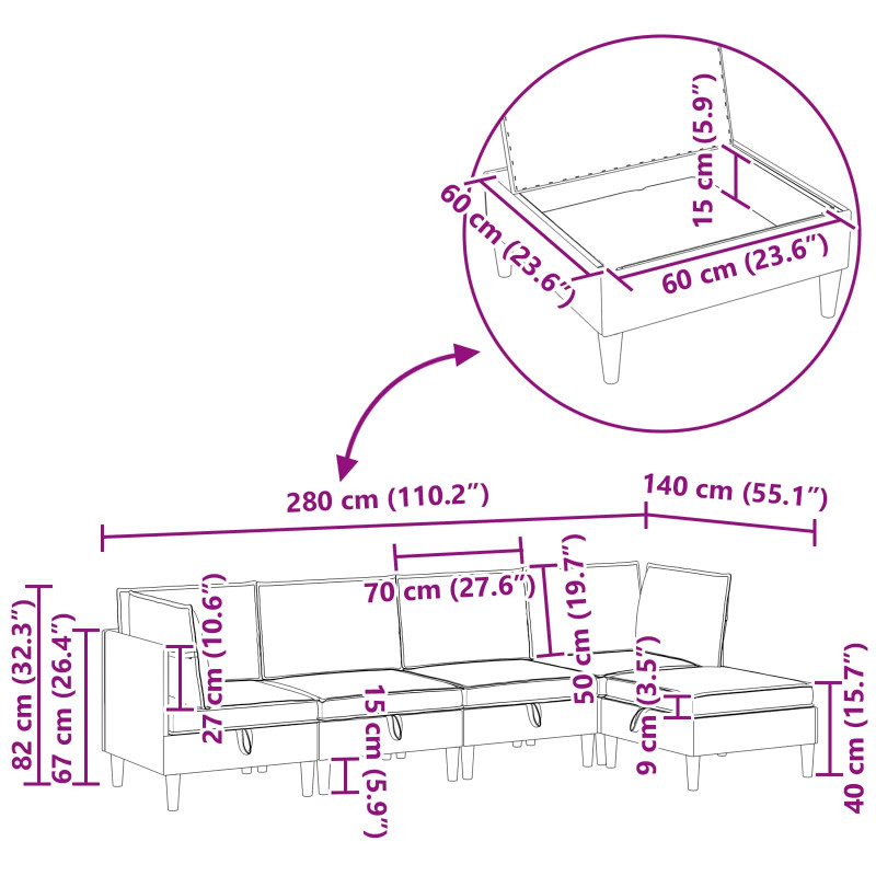 Zestaw mebli do salonu z poduszką 5 pcs ciemnoszary Welur