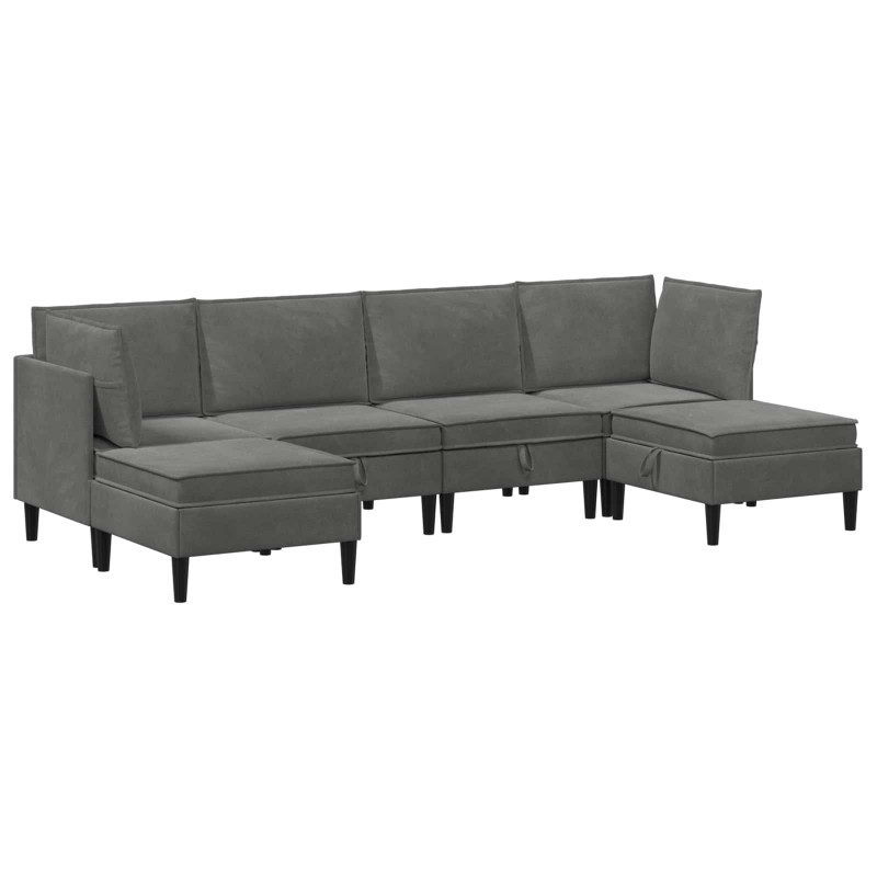 Zestaw mebli do salonu z poduszką 6 pcs ciemnoszary Welur