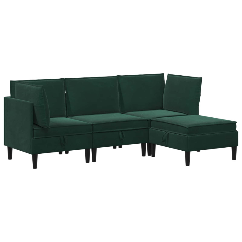 Zestaw mebli do salonu z poduszką 4 pcs Ciemnozielony Welur