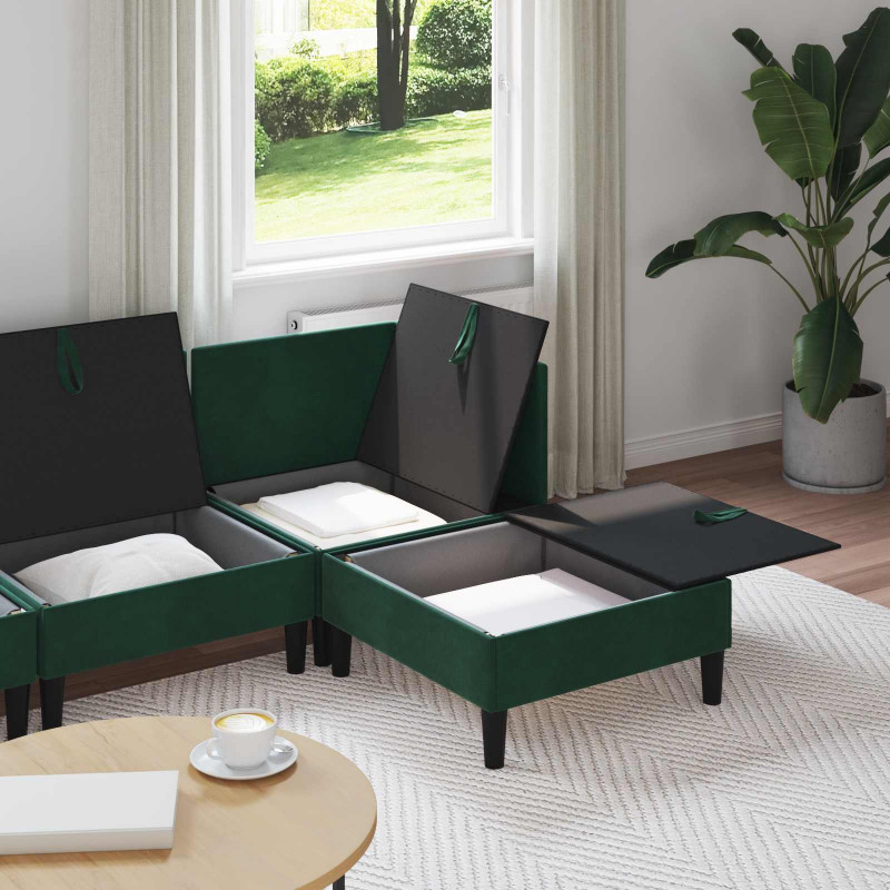 Zestaw mebli do salonu z poduszką 4 pcs Ciemnozielony Welur