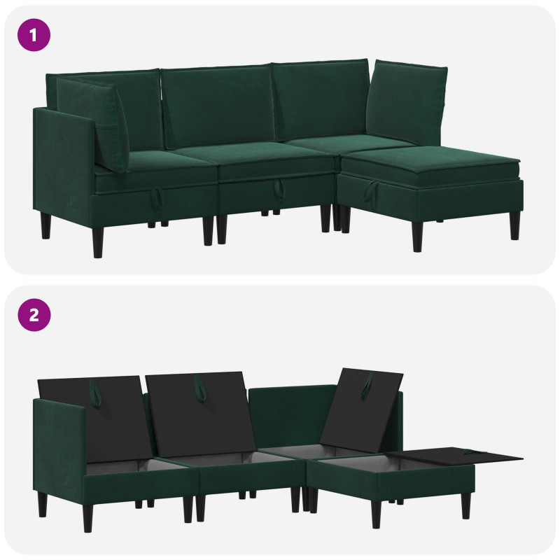 Zestaw mebli do salonu z poduszką 4 pcs Ciemnozielony Welur