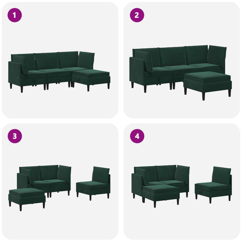 Zestaw mebli do salonu z poduszką 4 pcs Ciemnozielony Welur