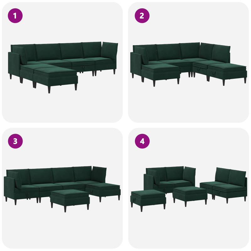 Zestaw mebli do salonu z poduszką 6 pcs Ciemnozielony Welur