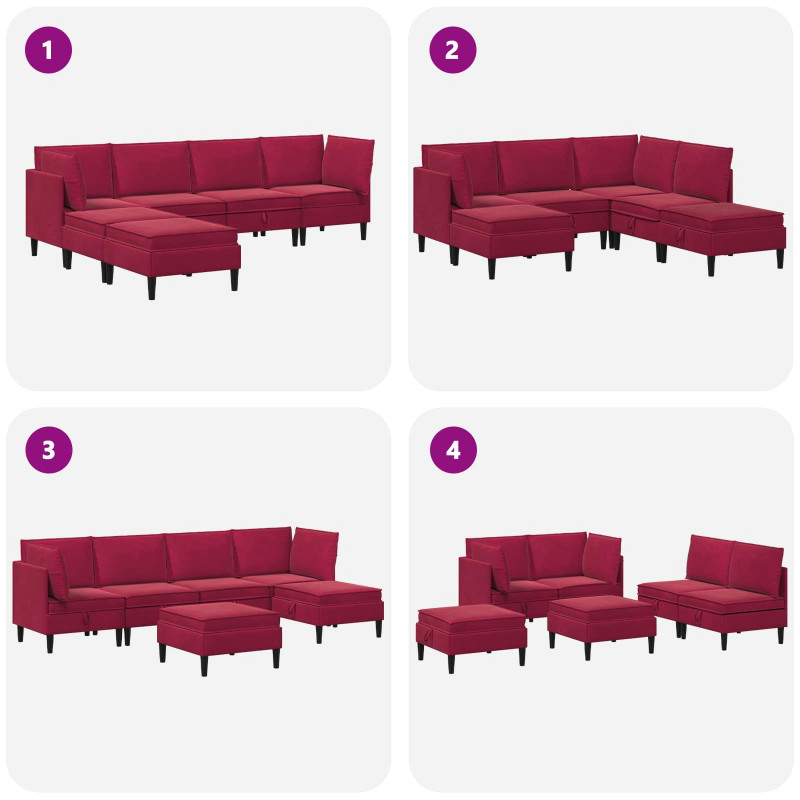 Zestaw mebli do salonu z poduszką 6 pcs Czerwone wino Welur