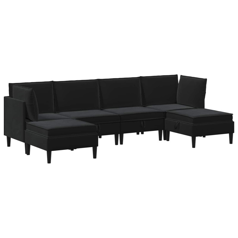 Zestaw mebli do salonu z poduszką 6 pcs Czarny Welur