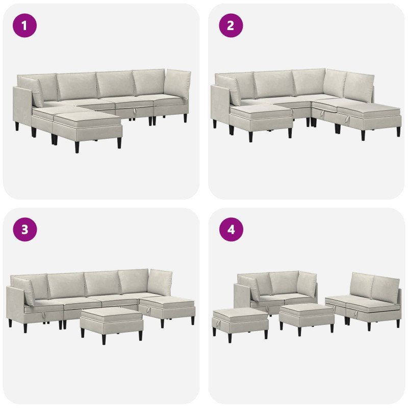 Zestaw mebli do salonu z poduszką 6 pcs kremowy Welur