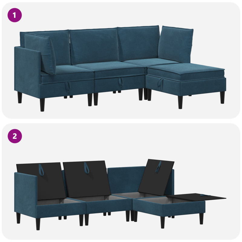 Zestaw mebli do salonu z poduszką 4 pcs niebieski Welur