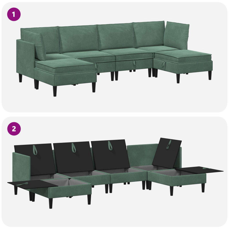 Zestaw mebli do salonu z poduszką 6 pcs Zielony morski Welur