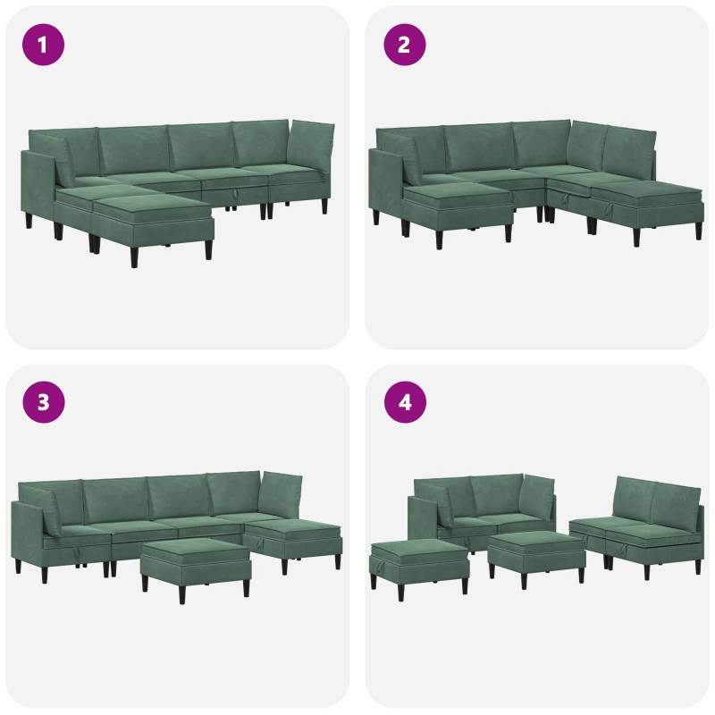 Zestaw mebli do salonu z poduszką 6 pcs Zielony morski Welur