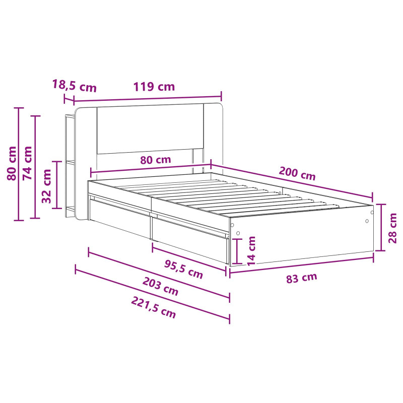 Rama łóżka z przechowywaniem Betonowy szary 100 x 200 cm