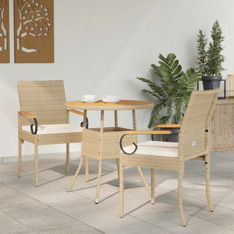 Krzesła ogrodowe 2 pcs Beżowy i kremowy Poli Rattan i Akacja