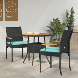 Krzesła ogrodowe 2 pcs Czarny i Turkusowy Poli Rattan i Akacja