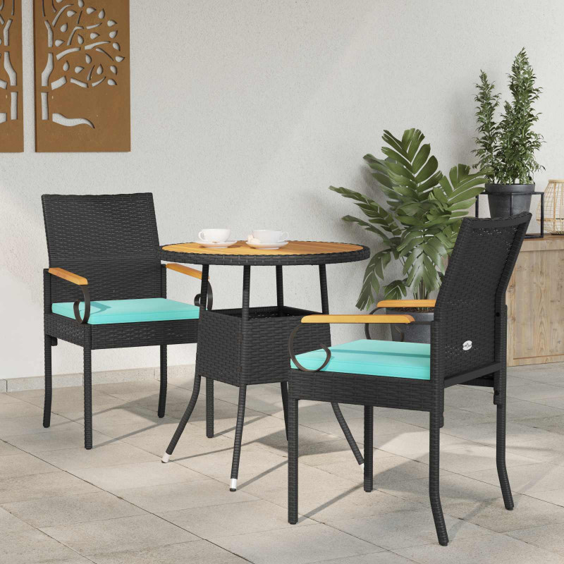 Krzesła ogrodowe 2 pcs Czarny i Turkusowy Poli Rattan i Akacja