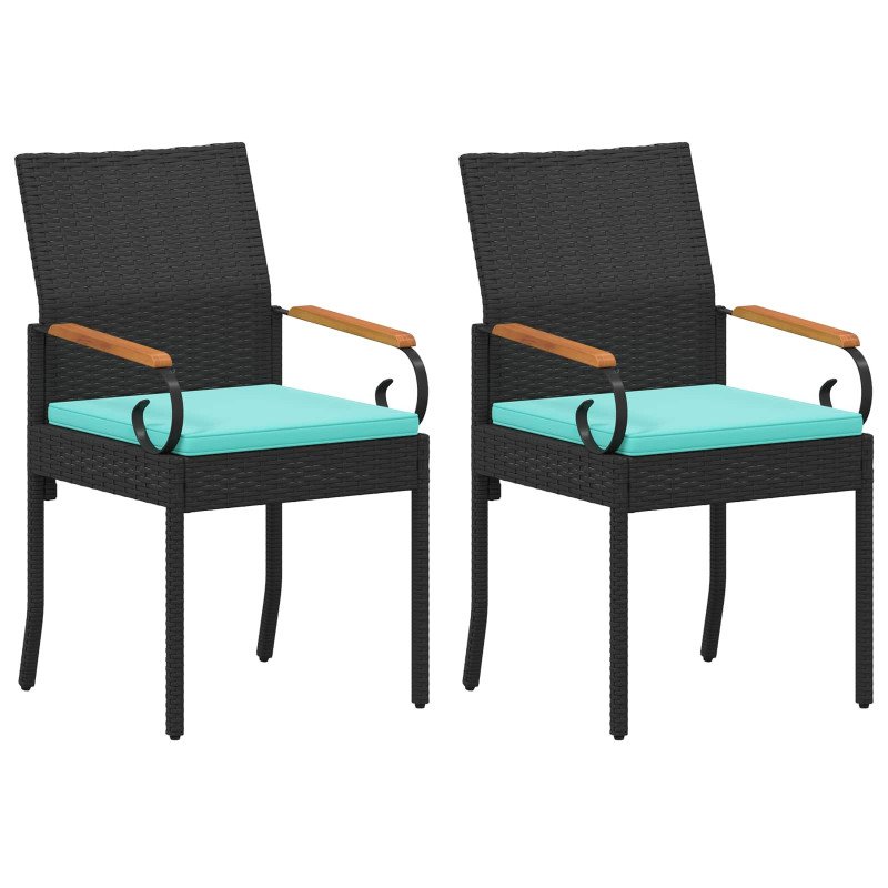 Krzesła ogrodowe 2 pcs Czarny i Turkusowy Poli Rattan i Akacja