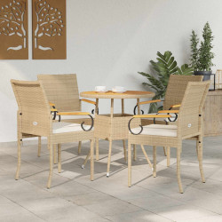 Krzesła ogrodowe 4 pcs Beżowy i kremowy Poli Rattan i Akacja