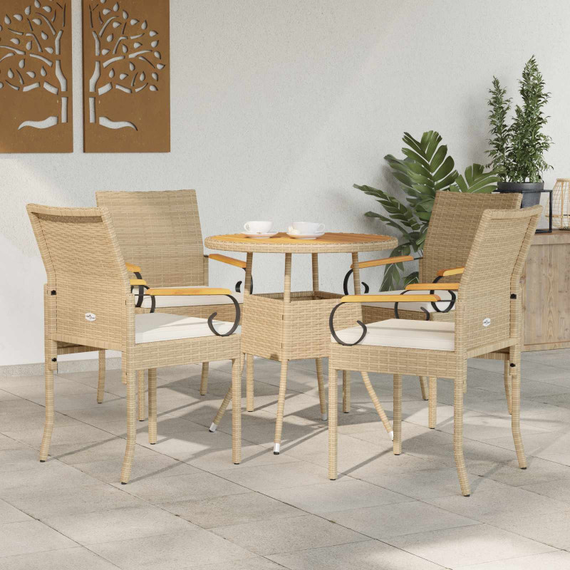 Krzesła ogrodowe 4 pcs Beżowy i kremowy Poli Rattan i Akacja
