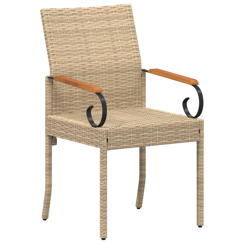 Krzesła ogrodowe 4 pcs Beżowy i kremowy Poli Rattan i Akacja