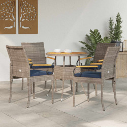 Krzesła ogrodowe 4 pcs Szary i granatowy Poli Rattan i Akacja