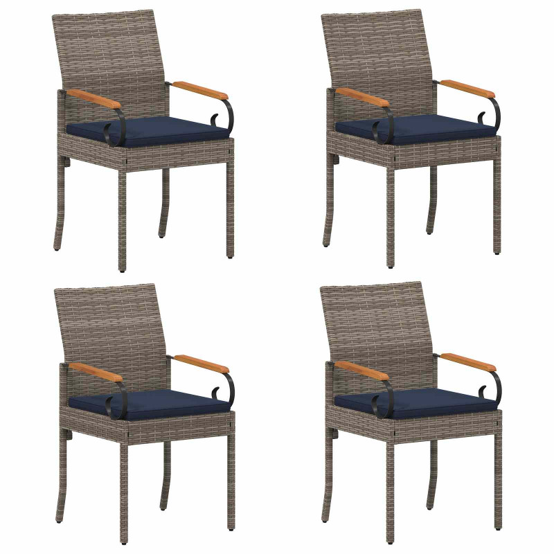Krzesła ogrodowe 4 pcs Szary i granatowy Poli Rattan i Akacja