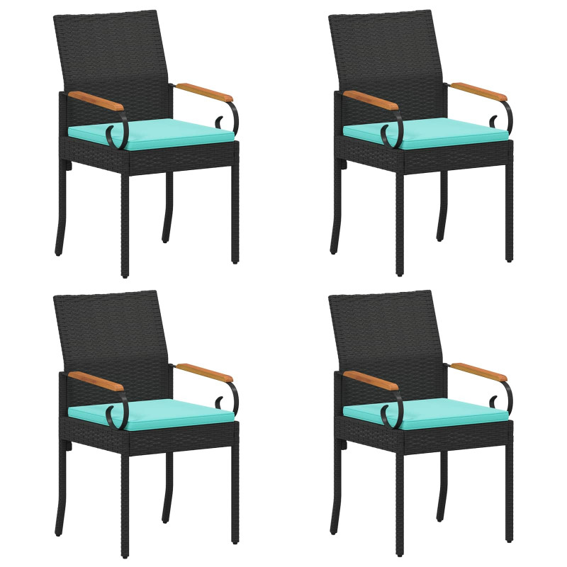 Krzesła ogrodowe 4 pcs Czarny i Turkusowy Poli Rattan i Akacja