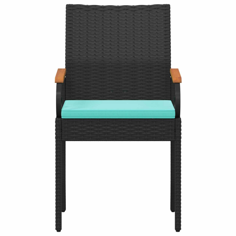 Krzesła ogrodowe 4 pcs Czarny i Turkusowy Poli Rattan i Akacja