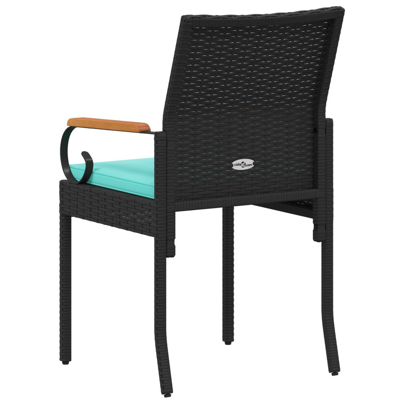 Krzesła ogrodowe 4 pcs Czarny i Turkusowy Poli Rattan i Akacja