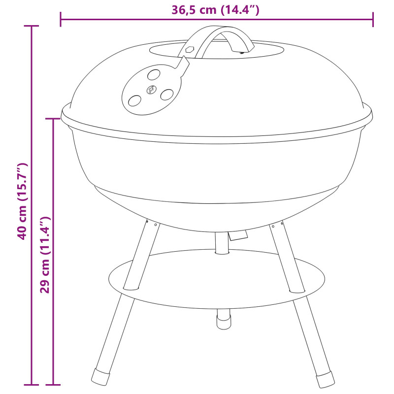 Grill węglowy Czarny 36,5 x 36,5 x 40 cm