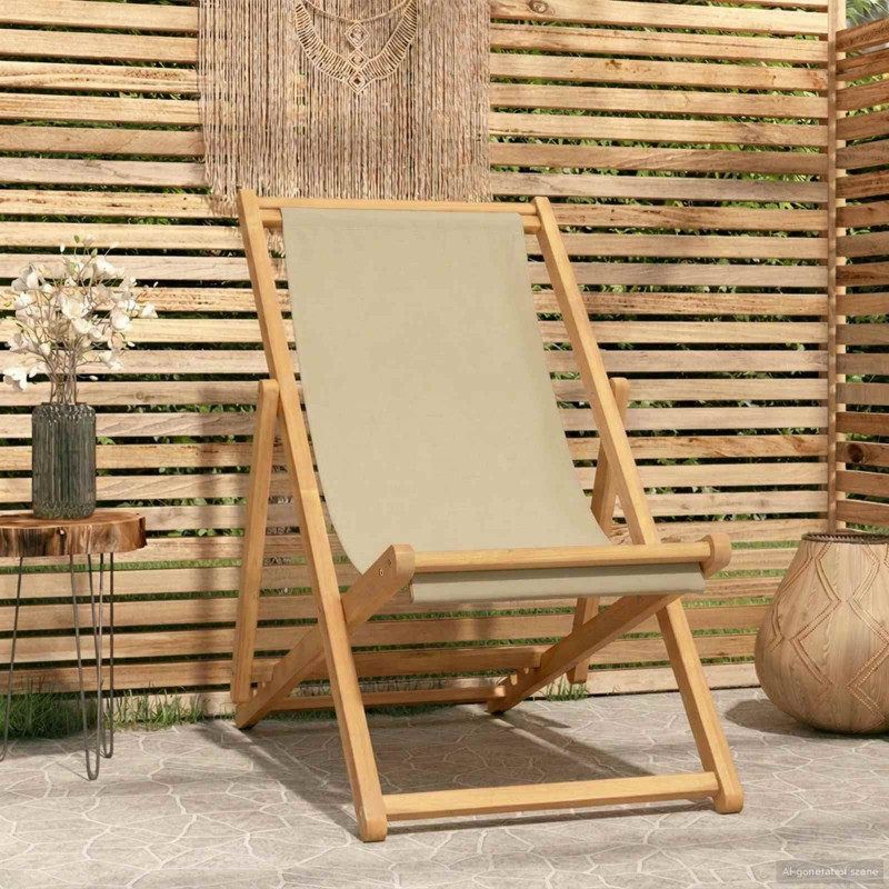 Krzesło plażowe Beżowy Lite drewno teakowe