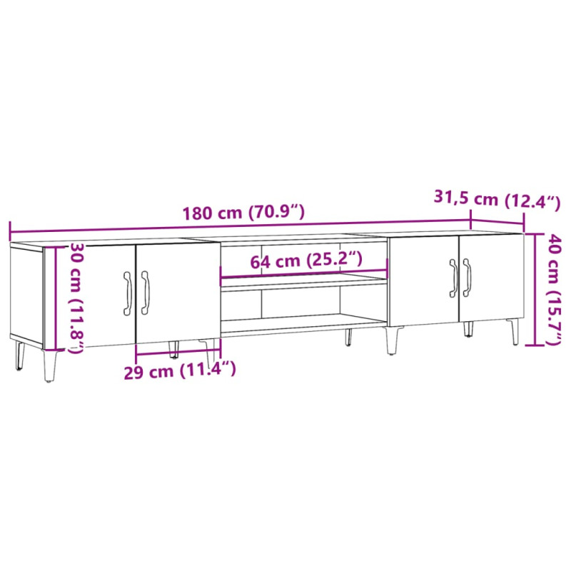 Szafka TV, stare drewno, 180x31,5x40cm, materiał drewnopochodny