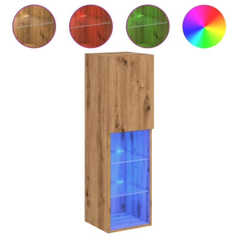 Szafki TV, z LED, 2 szt., dąb artisian, 30,5x30x102 cm