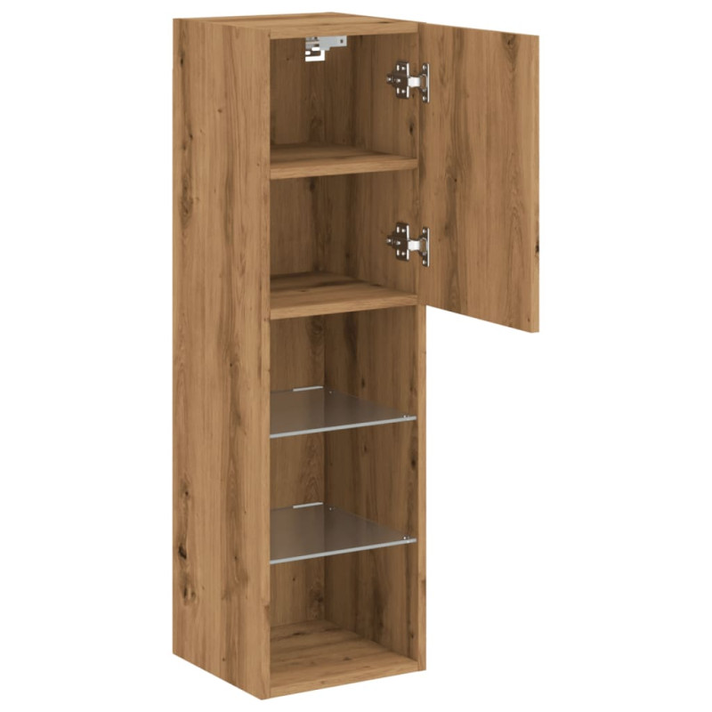 Szafki TV, z LED, 2 szt., dąb artisian, 30,5x30x102 cm