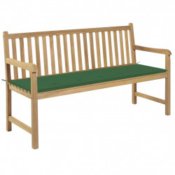Ławka ogrodowa z zieloną poduszką, 150 cm, lite drewno tekowe