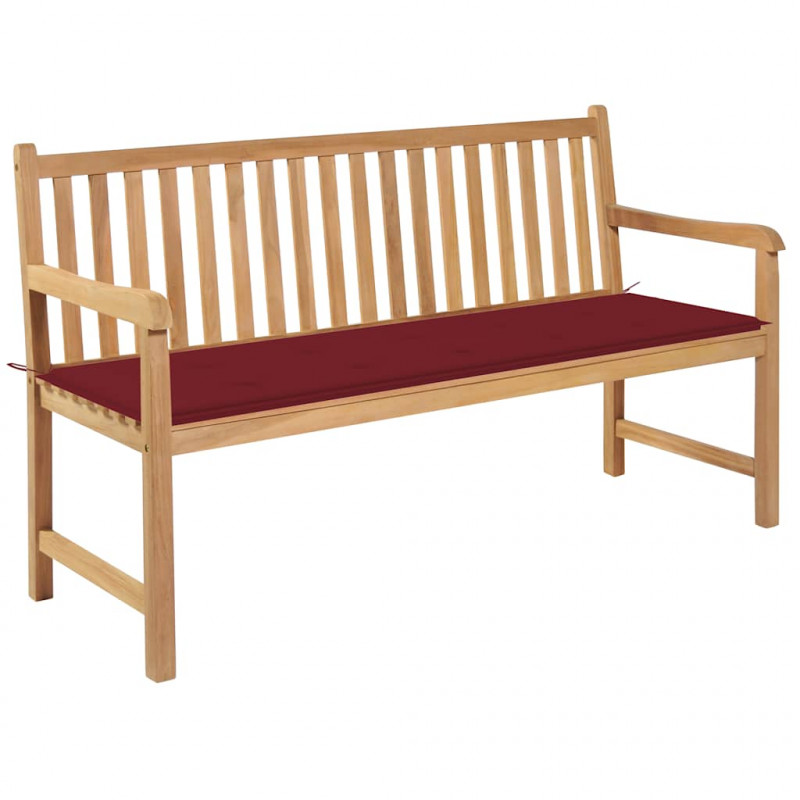 Ławka ogrodowa z czerwoną poduszką, 150 cm, lite drewno tekowe