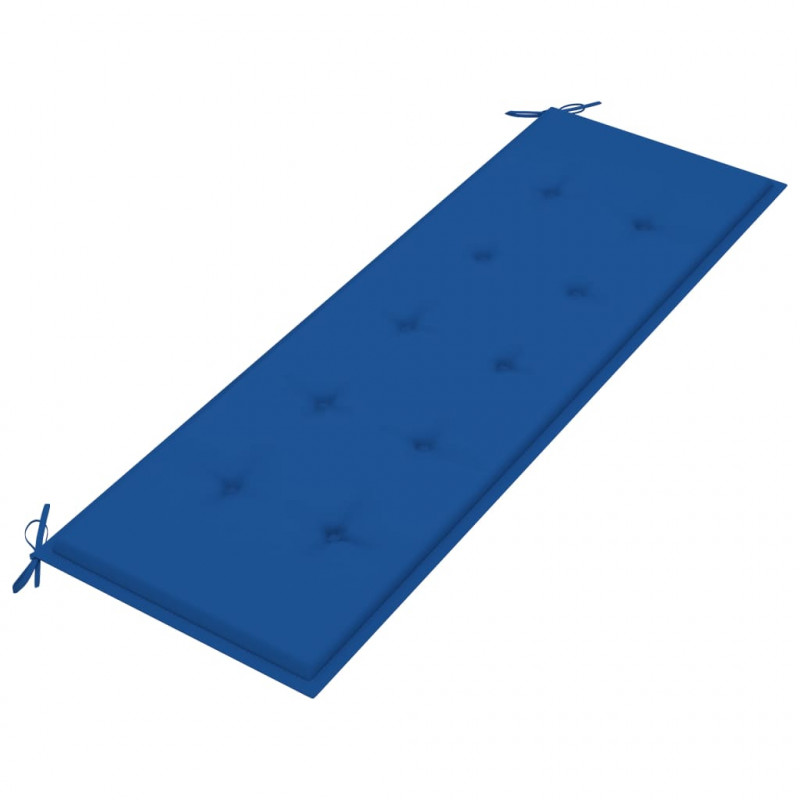 Ławka ogrodowa z kobaltową poduszką, 150 cm, drewno tekowe