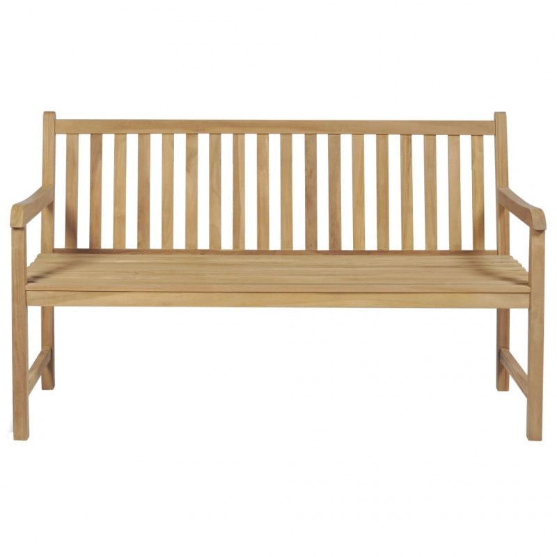 Ławka ogrodowa z jasnozieloną poduszką, 150 cm, drewno tekowe