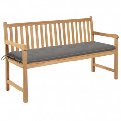 Ławka ogrodowa z szarą poduszką, 150 cm, lite drewno tekowe