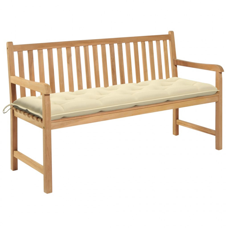 Ławka ogrodowa z kremową poduszką, 150 cm, lite drewno tekowe