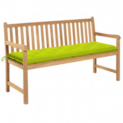Ławka ogrodowa z jasnozieloną poduszką, 150 cm, drewno tekowe