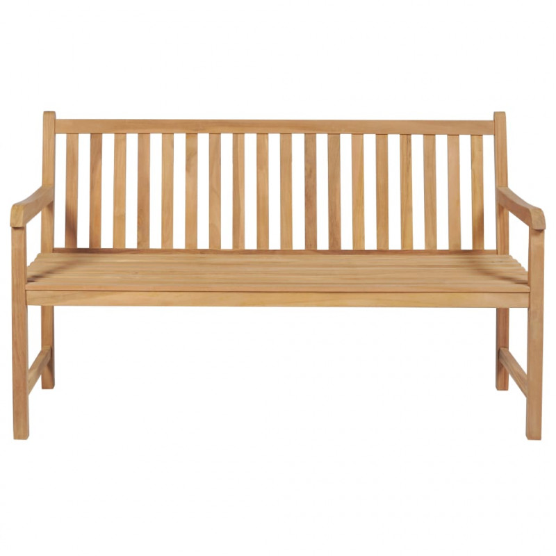 Ławka ogrodowa z jasnozieloną poduszką, 150 cm, drewno tekowe