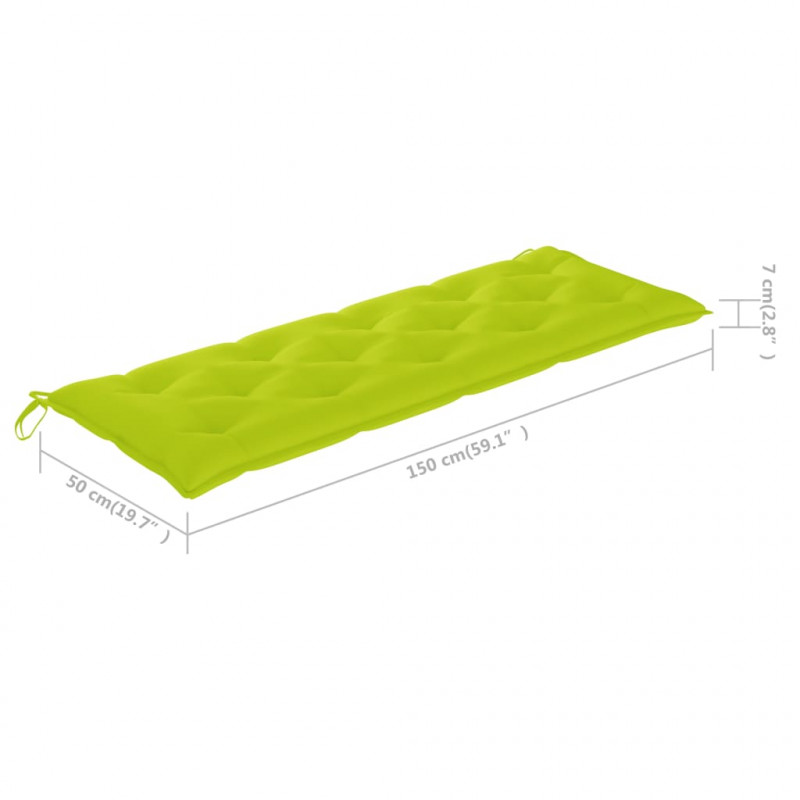 Ławka ogrodowa z jasnozieloną poduszką, 150 cm, drewno tekowe