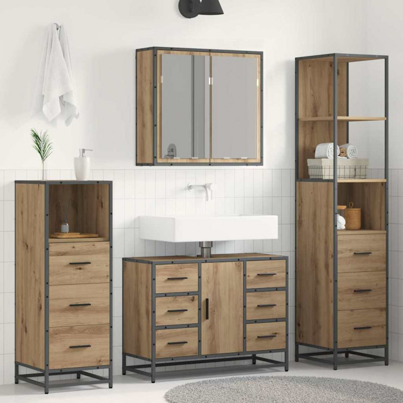 Zestaw mebli łazienkowych z szufladą 4 pcs dąb artisan