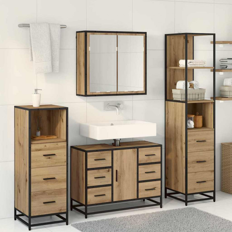 Zestaw mebli łazienkowych z szufladą 4 pcs dąb artisan