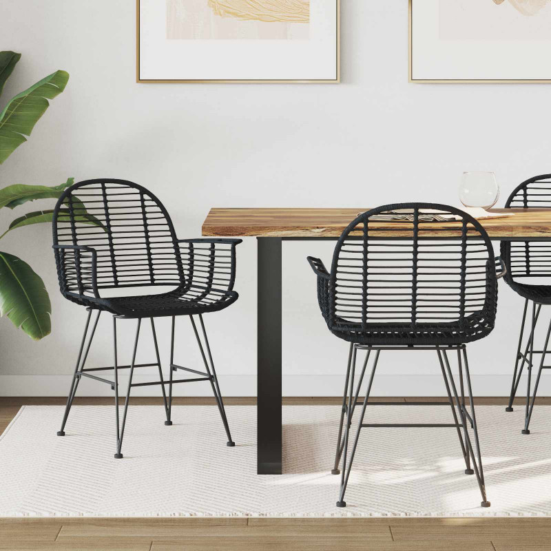 Krzesło jadalniane 2 pcs Rattan i żelazo Czarny 57 x 55 x 85 cm